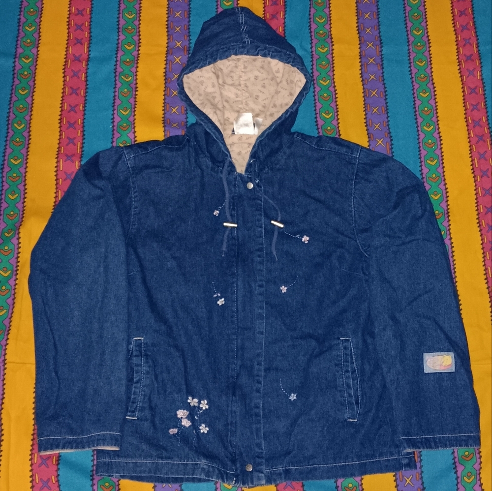 90s Disney Store Winnie The Pooh Blue Jean Denim Hoodie Jacket Vintage - Picture 2 of 8